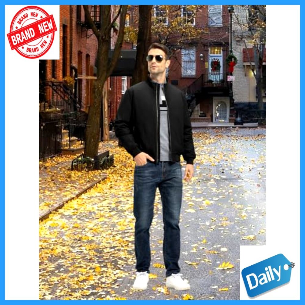 Men's Quilted Bomber Jacket Lightweight Windproof Water Resistant Casual Active - Picture 3 of 7